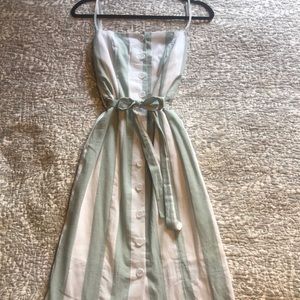 Linen Lux Summer Dress - Mint/White